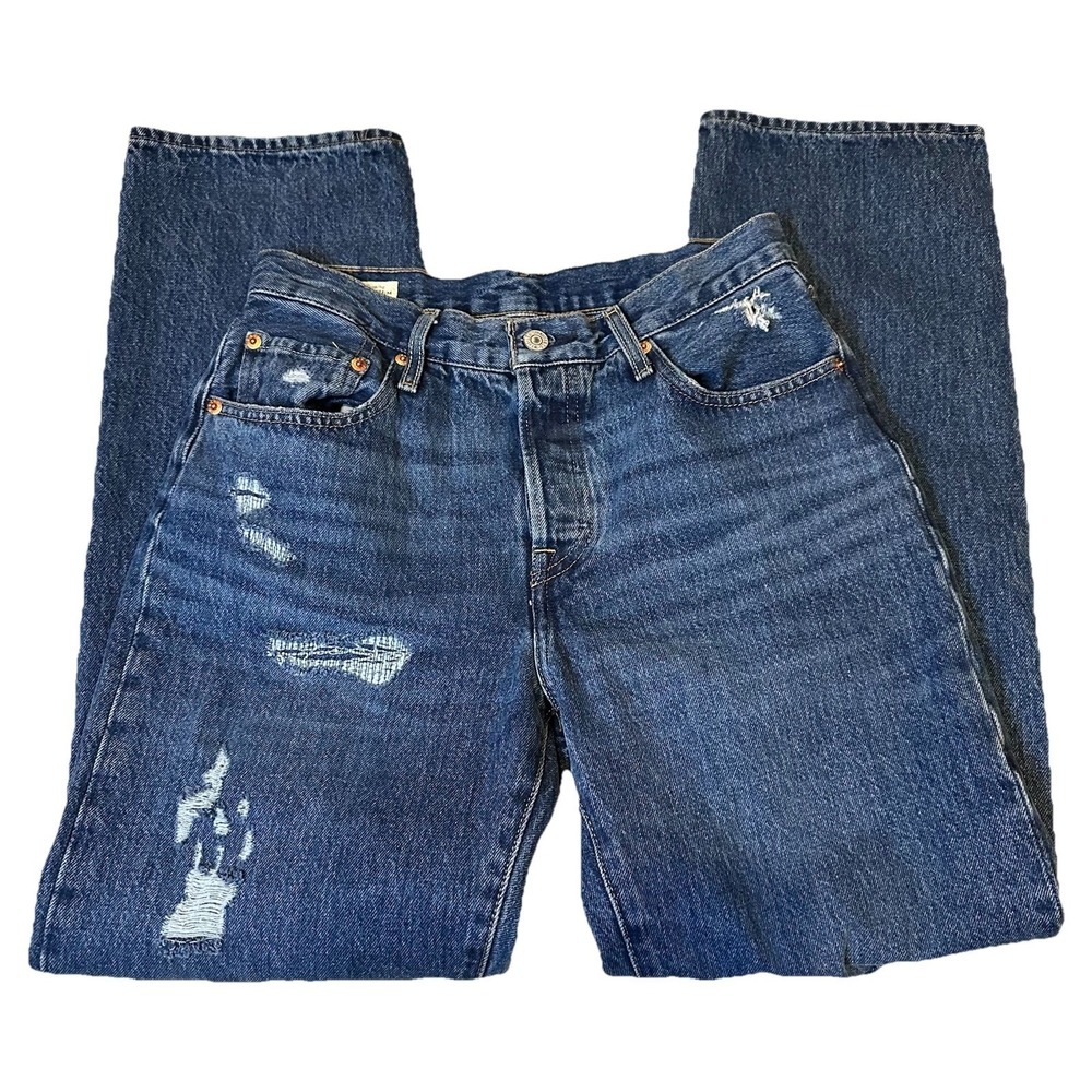 Levi's Women's 501 Mid Rise Button Fly Distressed Straight Leg Size 26 - Picture 1 of 10